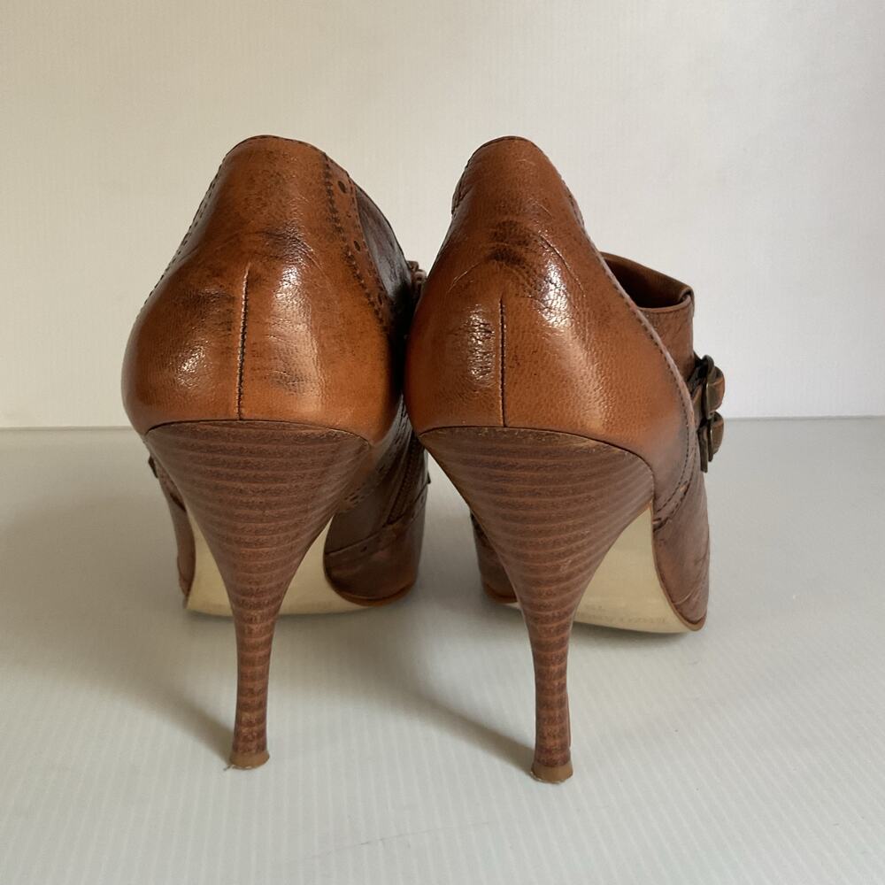 Vintage Enzo Angiolini Brown Leather Fringe Heels Double Buckle Pumps Size 7M - Picture 6 of 10